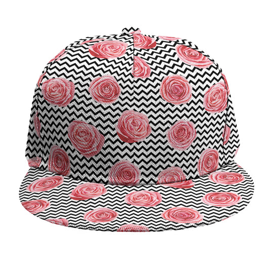Pink Rose Zigzag Pattern Print Snapback Cap