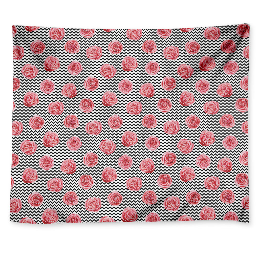 Pink Rose Zigzag Pattern Print Tapestry