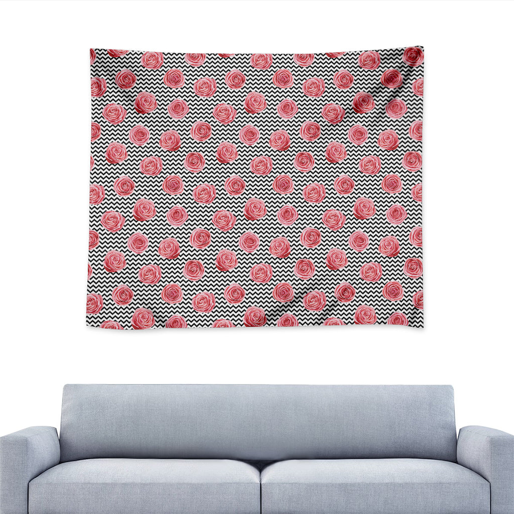 Pink Rose Zigzag Pattern Print Tapestry
