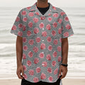 Pink Rose Zigzag Pattern Print Textured Short Sleeve Shirt