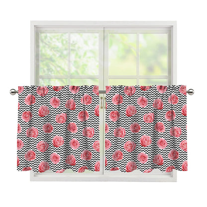 Pink Rose Zigzag Pattern Print Tier Curtains