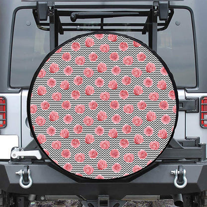 Pink Rose Zigzag Pattern Print Tire Cover