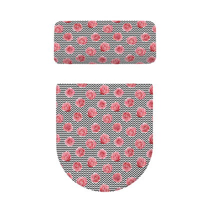 Pink Rose Zigzag Pattern Print Toilet Lid And Tank Cover Set