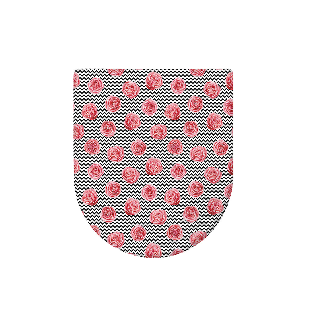 Pink Rose Zigzag Pattern Print Toilet Lid Cover