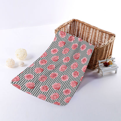 Pink Rose Zigzag Pattern Print Towel
