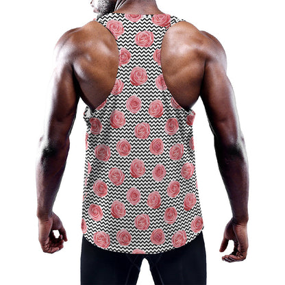 Pink Rose Zigzag Pattern Print Training Tank Top