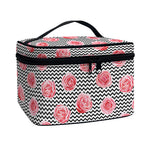 Pink Rose Zigzag Pattern Print Travel Makeup Bag