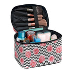 Pink Rose Zigzag Pattern Print Travel Makeup Bag