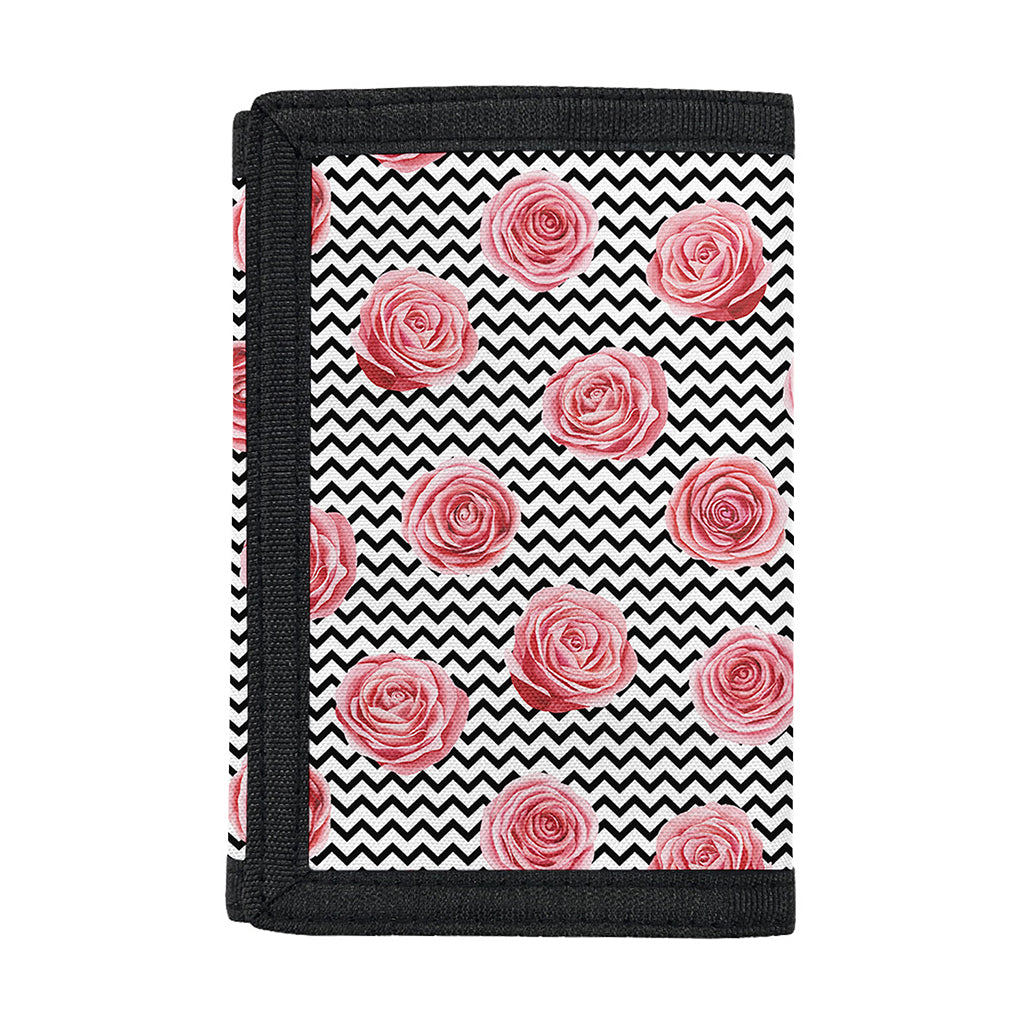 Pink Rose Zigzag Pattern Print Trifold Wallet