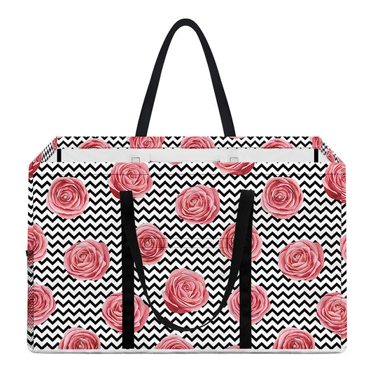 Pink Rose Zigzag Pattern Print Utility Tote Bag