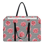 Pink Rose Zigzag Pattern Print Utility Tote Bag