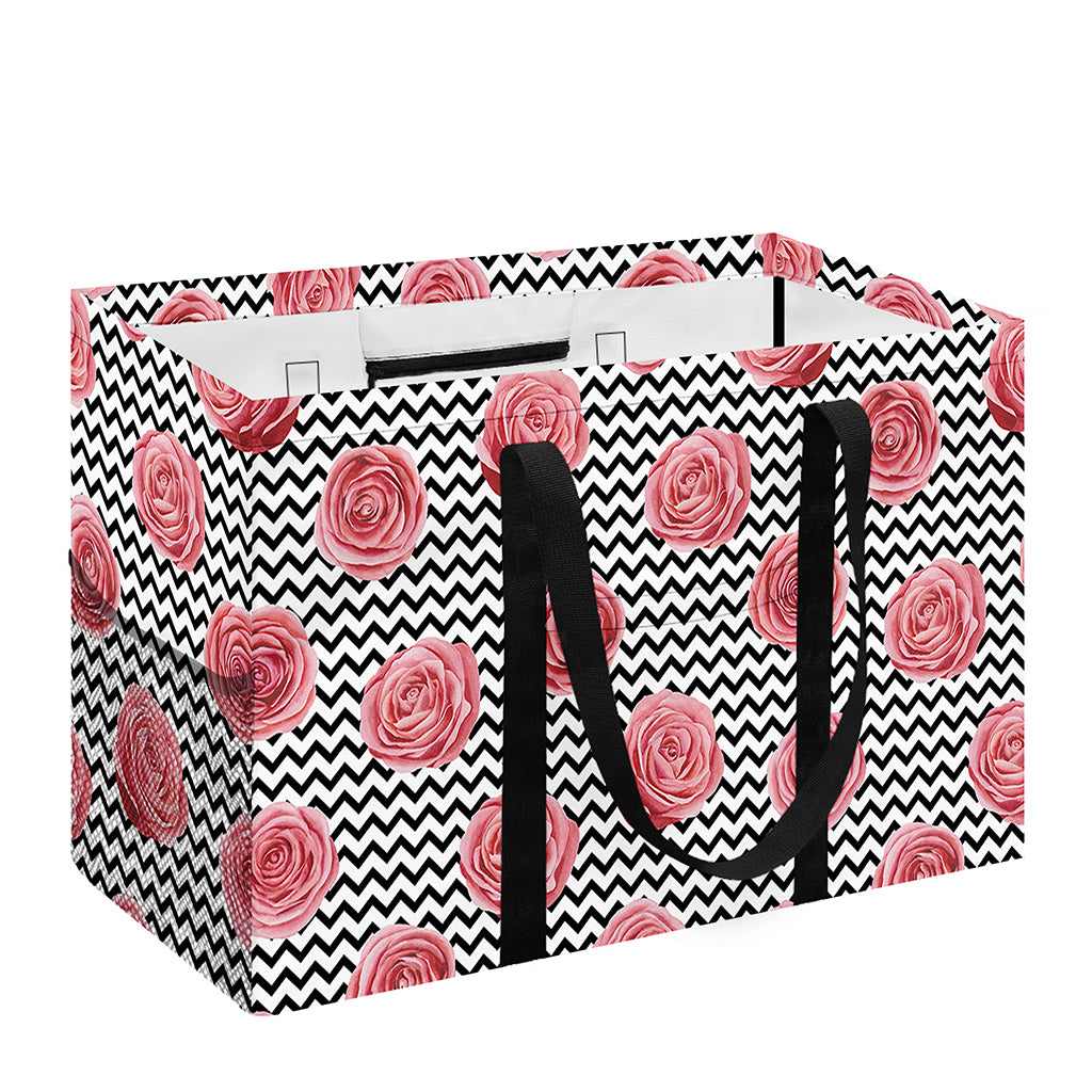 Pink Rose Zigzag Pattern Print Utility Tote Bag