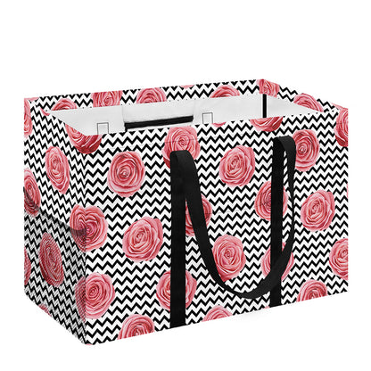 Pink Rose Zigzag Pattern Print Utility Tote Bag