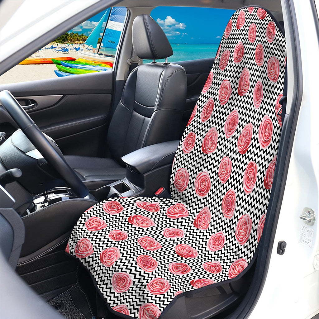 Pink Rose Zigzag Pattern Print Waterproof Car Seat Cover