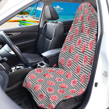 Pink Rose Zigzag Pattern Print Waterproof Car Seat Cover