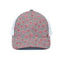 Pink Rose Zigzag Pattern Print White Mesh Trucker Hat