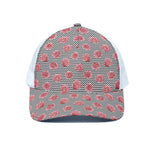 Pink Rose Zigzag Pattern Print White Mesh Trucker Cap