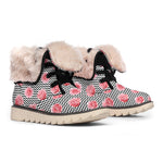 Pink Rose Zigzag Pattern Print Winter Boots