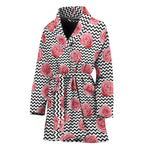 Pink Rose Zigzag Pattern Print Women's Bathrobe