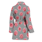 Pink Rose Zigzag Pattern Print Women's Bathrobe