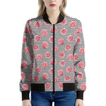 Pink Rose Zigzag Pattern Print Women's Bomber Jacket
