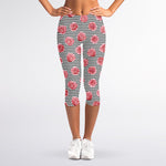 Pink Rose Zigzag Pattern Print Women's Capri Leggings