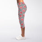 Pink Rose Zigzag Pattern Print Women's Capri Leggings