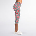 Pink Rose Zigzag Pattern Print Women's Capri Leggings