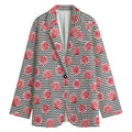 Pink Rose Zigzag Pattern Print Women's Cotton Blazer
