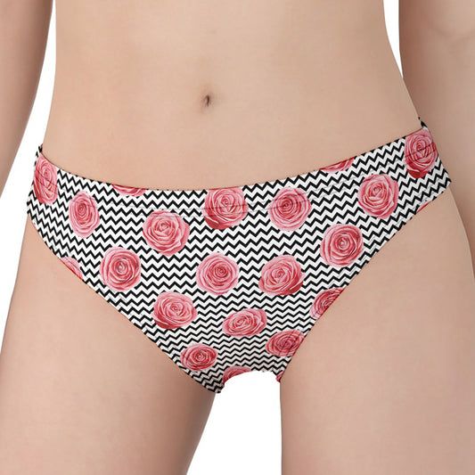 Pink Rose Zigzag Pattern Print Women's Panties