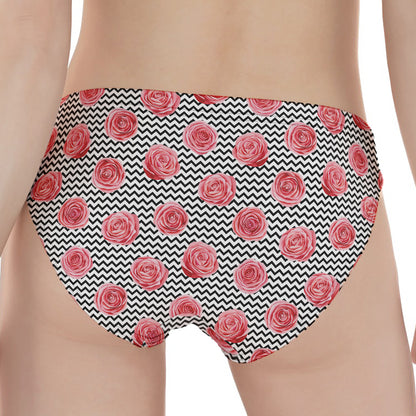 Pink Rose Zigzag Pattern Print Women's Panties