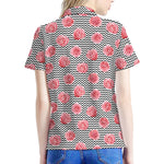 Pink Rose Zigzag Pattern Print Women's Polo Shirt