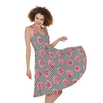 Pink Rose Zigzag Pattern Print Women's Sleeveless Dress