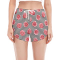 Pink Rose Zigzag Pattern Print Women's Split Running Shorts
