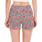 Pink Rose Zigzag Pattern Print Women's Split Running Shorts