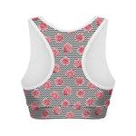 Pink Rose Zigzag Pattern Print Women's Sports Bra