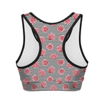 Pink Rose Zigzag Pattern Print Women's Sports Bra
