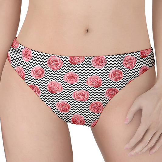 Pink Rose Zigzag Pattern Print Women's Thong