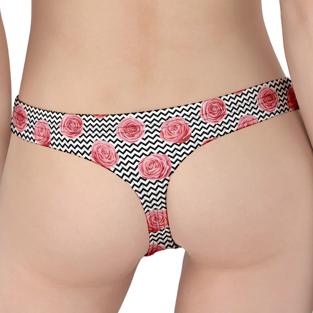 Pink Rose Zigzag Pattern Print Women's Thong
