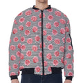 Pink Rose Zigzag Pattern Print Zip Sleeve Bomber Jacket