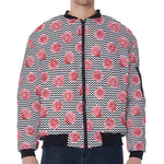 Pink Rose Zigzag Pattern Print Zip Sleeve Bomber Jacket