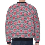 Pink Rose Zigzag Pattern Print Zip Sleeve Bomber Jacket