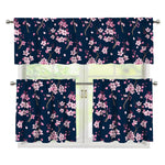 Pink Sakura Cherry Blossom Pattern Print 3 Piece Kitchen Curtains