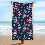 Pink Sakura Cherry Blossom Pattern Print Beach Towel