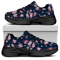 Pink Sakura Cherry Blossom Pattern Print Black Chunky Shoes