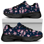 Pink Sakura Cherry Blossom Pattern Print Black Chunky Shoes