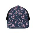 Pink Sakura Cherry Blossom Pattern Print Black Mesh Trucker Hat