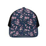 Pink Sakura Cherry Blossom Pattern Print Black Mesh Trucker Cap