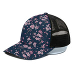 Pink Sakura Cherry Blossom Pattern Print Black Mesh Trucker Cap