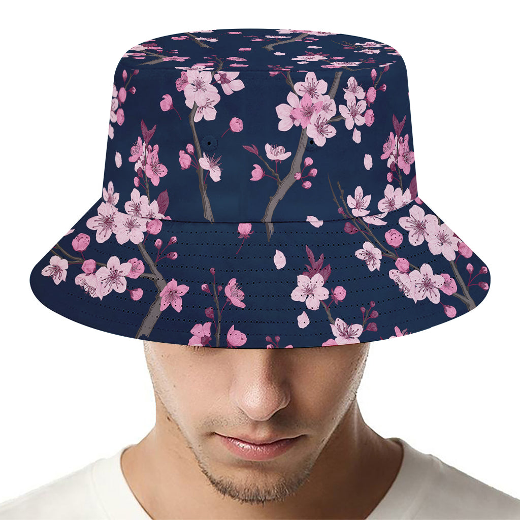 Pink Sakura Cherry Blossom Pattern Print Bucket Hat